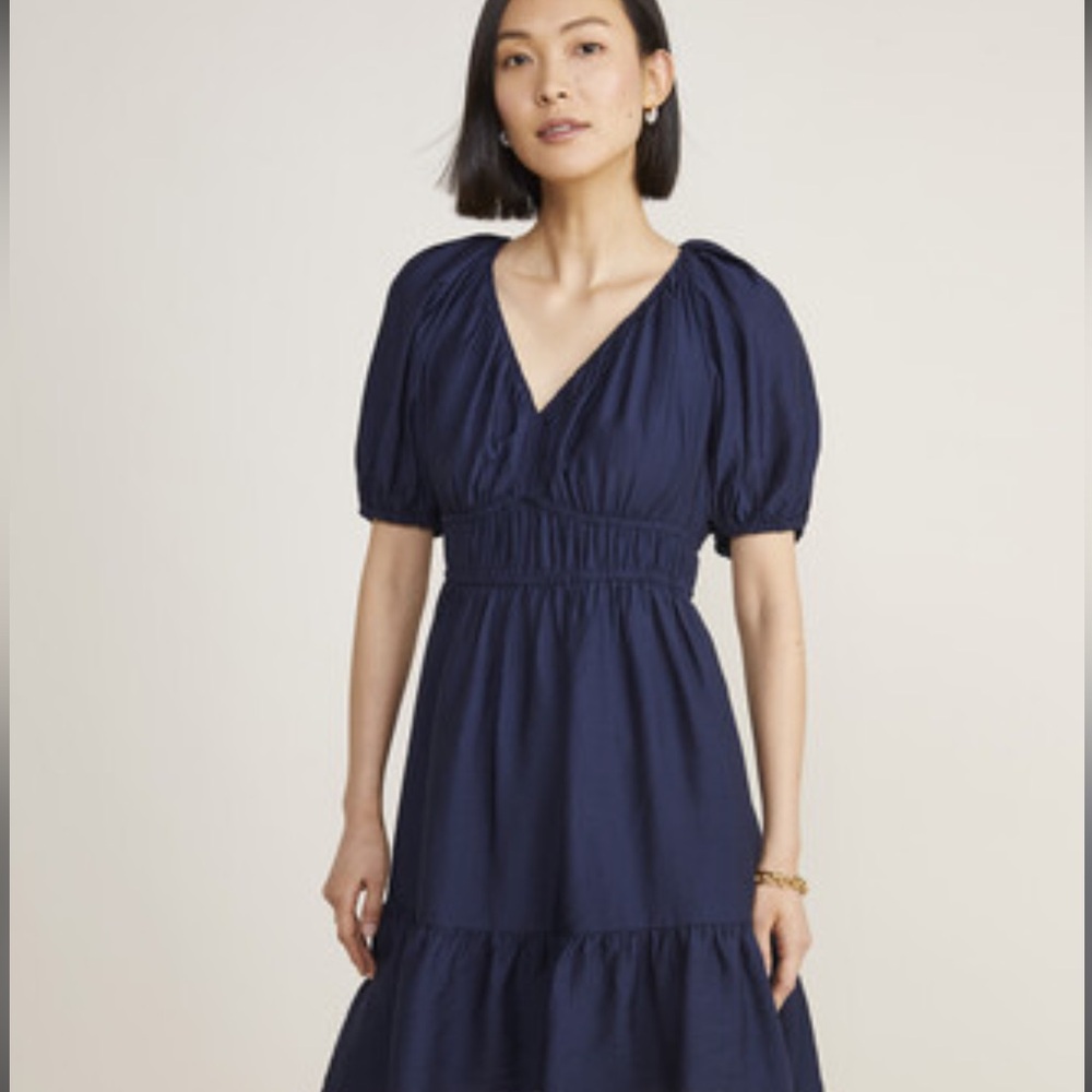Vineyard Vines Marina Puff Sleeve Mini Dress- Navy Seersucker